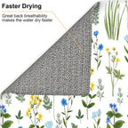 Blue Yellow Wildflower Dish Drying Mats for Kitchen Counter, Vintage Botanic Fern Leaves Floral Kitchen Drainer Pad, Absorbent Microfiber Reusable Washable Dish Draining Mats, Home Decor, 16 x 18 inch