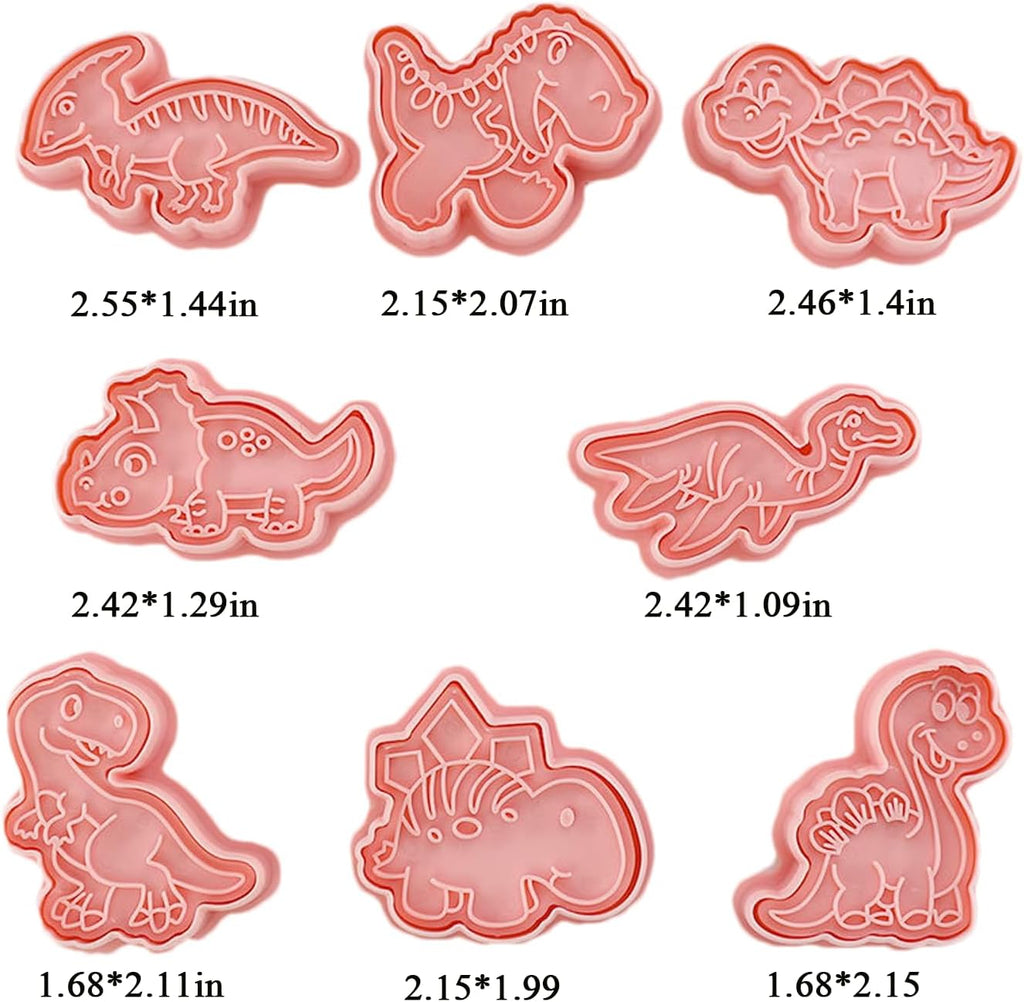 8 Pcs Dinosaur Cookie Cutters Set, 3D Dinosaur Style Baking Molds with Plunger Stampers, Cookie Cutter for Baking, Fondant, Cheese, and Pastries(K8)