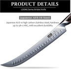 Carving Slicing Knife, 12 Inch Japanese High Carbon Steel Brisket Knife with Ergonomic Pakkawood Handle, Razor Sharp Curved Butcher Breaking Knives for Meat Cutting