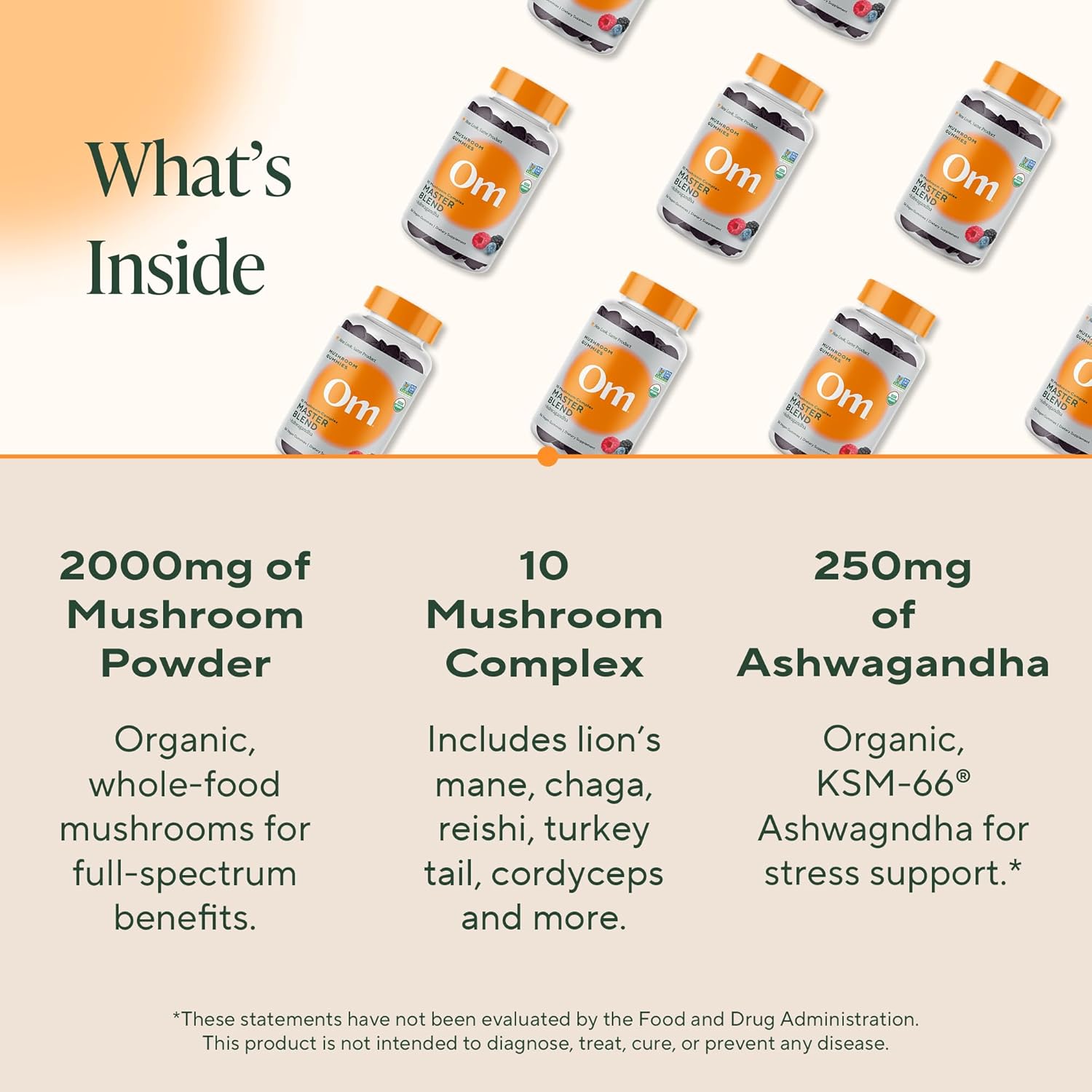 Om Master Blend Mushroom Gummies - Organic Mushroom Supplement with 10 Mushrooms and Ashwagandha – Support Immunity, Gut Health & Stress Relief, 56 Count (28 Servings), Mixed Berry Flavor