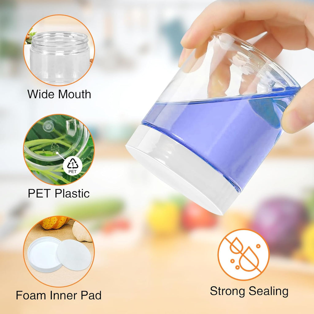 8 OZ Plastic Jars, 48 Pcs Clear Plastic Jars with Lids Stackable Leakproof Storage Containers Jar Clear Empty Slime Containers with White Lids for Kitchen and Household Food Storage