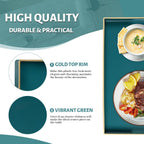 MAONAME Teal Serving Tray with Handles, Modern Decorative Tray for Coffee Table, Plastic Rectangular Trays for Ottoman, Bathroom, Decor, 15.8” x 10.2” x1.4