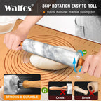 Walfos Marble Rolling Pin Set With Non Stick Silicone Pastry Mat, 16.5 Inch Dough Rolling Pins For Making Pizza, Tortillas And Cookies, Backing Rolling Pin For Pie Crust, Pizza, Pasta (Gray & White)
