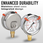 0 to 15 Psi Pressure Gauge, Glycerin Liquid Filled, 2.5 inch Dial, 1/4" NPT Lower Mount, Stainless Steel Case, for ATV Tire, HVAC Pipe, Well Tank, Fuel, Coolant, Nitrogen, Low Pressure Test