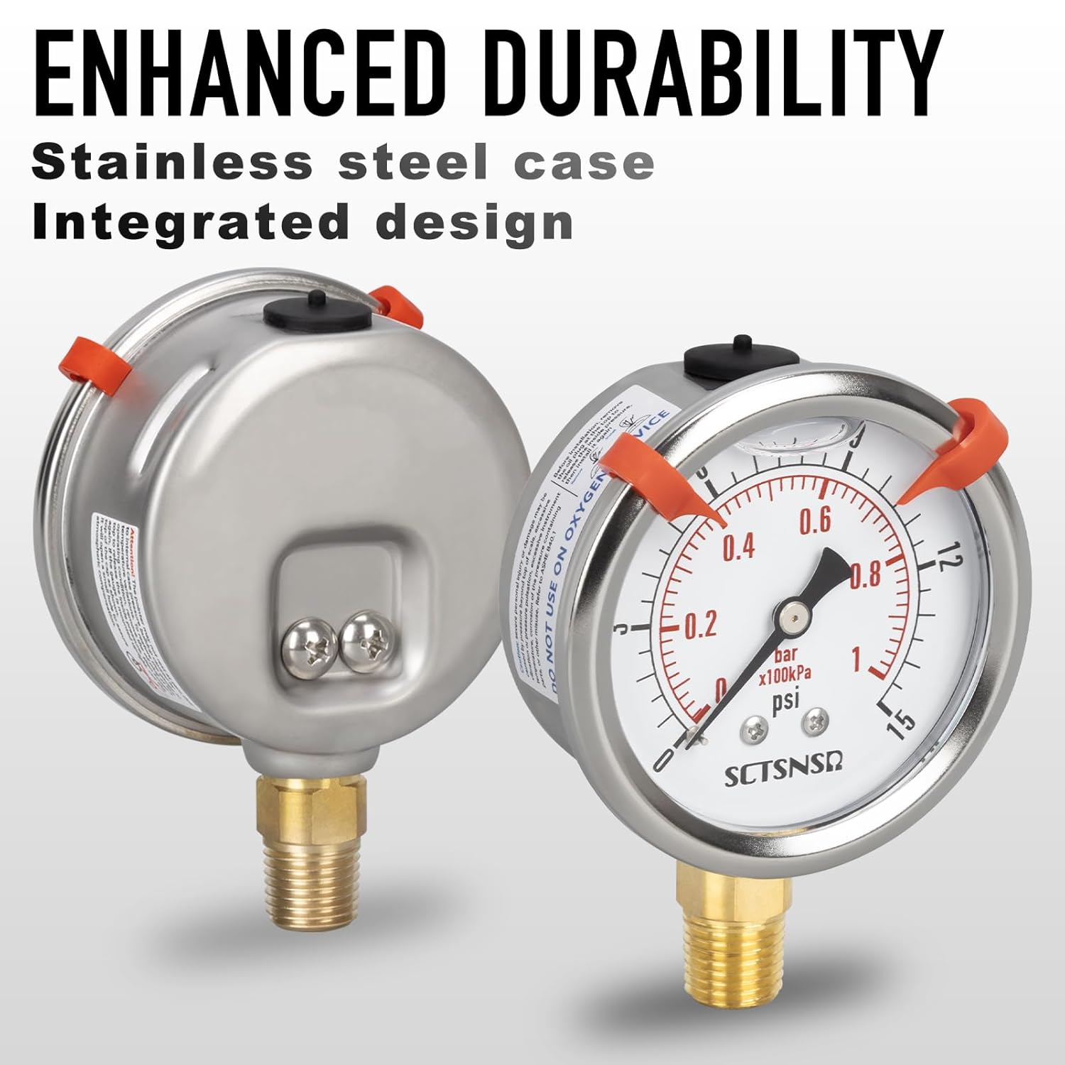 0 to 15 Psi Pressure Gauge, Glycerin Liquid Filled, 2.5 inch Dial, 1/4" NPT Lower Mount, Stainless Steel Case, for ATV Tire, HVAC Pipe, Well Tank, Fuel, Coolant, Nitrogen, Low Pressure Test