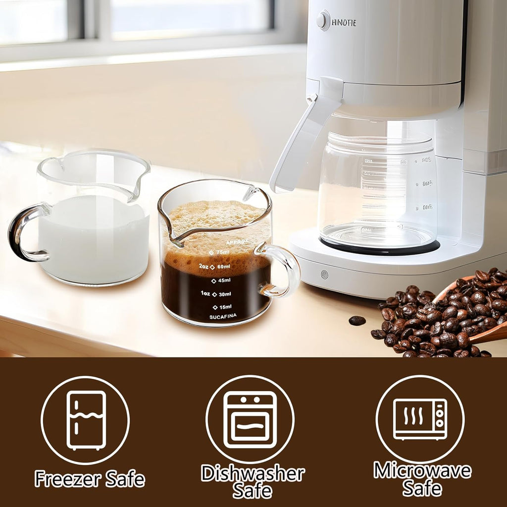 Espresso Cups 4-Piece set, 4 OZ Double Spout Cup with Handle, Espresso Shot Glass with V-Shaped Spout for Espresso Machine, Milk Cup (Espresso Cup Graduated)