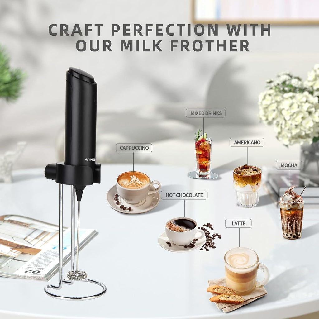 Rechargeable Electric Milk Frother Handheld, Coffee Frother with USB C Charging Stand, Powerful Frother Wand Whisk, Drink Mixer for Lattes, Hot Chocolate, Matcha, etc