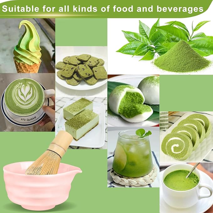 7 Pcs Matcha Whisk Set with Ceramic Bowl, Whisk, Bamboo Spoon, Holder, Sifter, Scoop and Scoop Holder, Tea Kit for Matcha Lover (Pink)