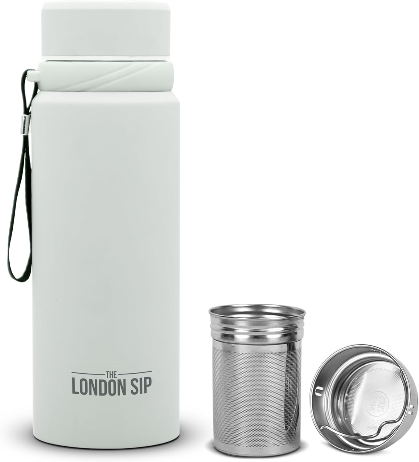London Sip 25 oz Multi-Purpose Tea Infuser Mug – Fruit Infuser Water Bottle for Hot and Cold – Double Wall Stainless Steel Insulated, Pearl White