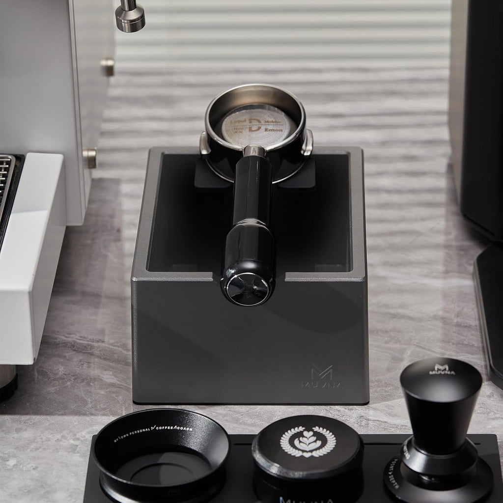 Espresso Knock Box, Durable ABS Plastic Coffee Grounds Dump Bin, Non-Slip Base with Tamping Station, Distribute and Tamp Espresso Product Tool,Espresso Barista Accessories