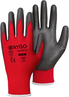KAYGO Safety Work Gloves PU Coated-60 Pairs, KG11P Seamless Knit Glove with Polyurethane Coated Smooth Grip on Palm & Fingers, for Men and Women, Ideal for General Duty Work,Red,XL