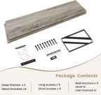 Dreamland Floating Shelves for Wall, 12 Inch Deep Floating Shelves Set of 2, 55W x 12D Large Wall Shelf with Sturdy Metal Brackets for Living Room, Bathroom, Bedroom and Kitchen, Grey