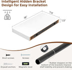 Heimlove 16 Inch Floating Shelves for Wall White Shelves Set of 2,Wall Mounted Rustic Wood 8 Inch Deep Floating Shelf with Invisible Brackets for Bedroom Kitchen Living Room