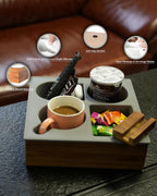 Couch Cup Holder Tray, Handy Soft Silicone Acacia Wooden Couch Caddy for Bed Car Seat Beach Organizer, Waterproof Anti-spill Couch Drink Holder for Snacks Beverage Remote (Gray)