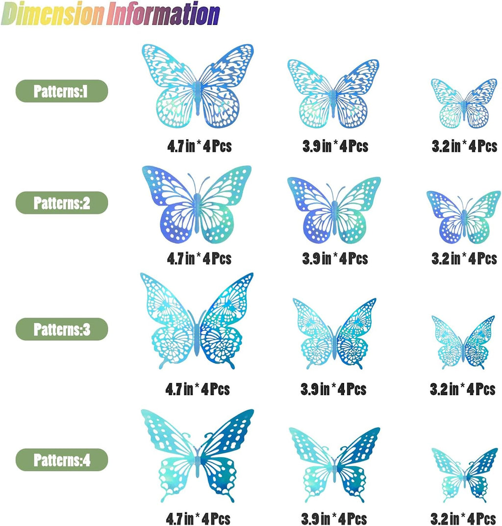 SAOROPEB 3D Butterfly Wall Decor - 48 Pcs, 4 Styles, 3 Sizes - Removable Stickers for Birthday & Party Decorations