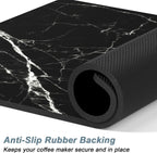 Rnivvi Coffee Mat, 12" x 19" Cute Marble Style Coffee Bar Mats for Espresso Machine Station Accessories and Organizer, Hide Stain Rubber Backed Absorbent Dish Drying Pad for Kitchen Counter, Black