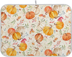 Autumn Fall Dish Drying Mat for Kitchen Counter Watercolor Pumpkin Maple Leaf Drying Mat 18 x 24 Inch with Absorbent Reversible Microfiber Dish Drying Pad Dish Rack Drainer Mats for Coffee Bar