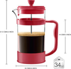 Utopia Kitchen 34 Ounce 1 Liter French Press Coffee Maker, Tea Maker, Travel Coffee Presses, Heat Resistant Thickened Borosilicate Coffee Pot for Camping Travel Gifts, Red Pack of 1