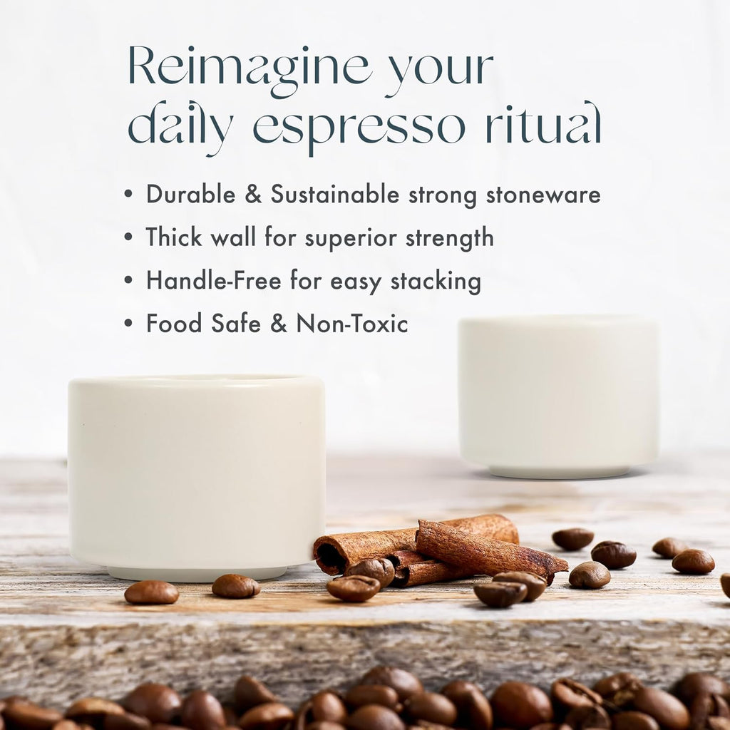 Folk Ceramics Leonard Ceramic Espresso Cups | Modern Stackable Demitasse Mugs for Espresso | Thick Walled, Handleless, Durable, Dishwasher & Microwave Safe | Set of 2, 3oz | Fog Grey