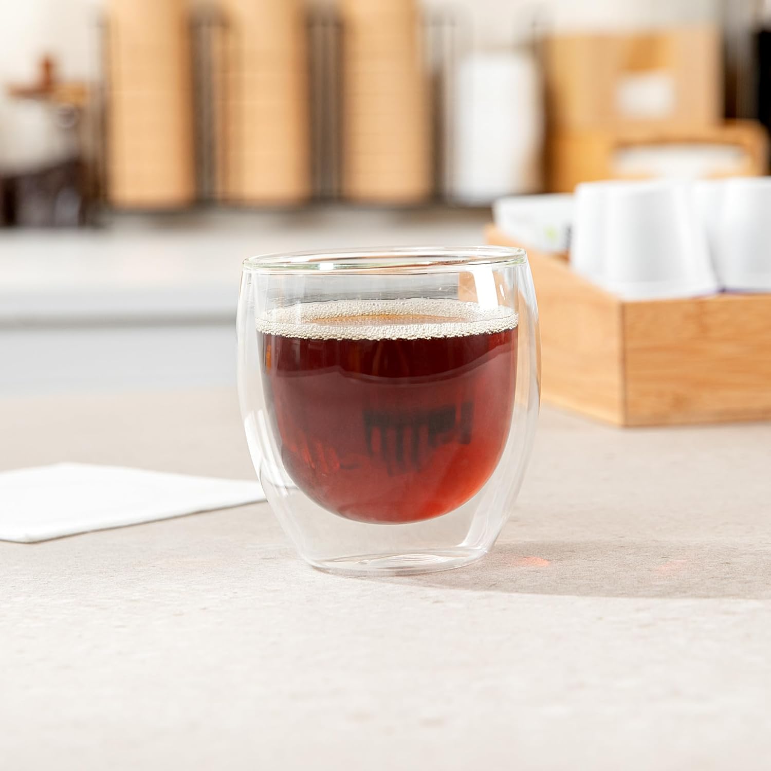 Restaurantware-Forma Professional 8.5 Ounce Double Wall Coffee Cups, 12 Insulated Latte Glasses - Dishwashable, Reusable, Clear Glass Beverage Cups, Freezable, For Hot Or Cold Beverages