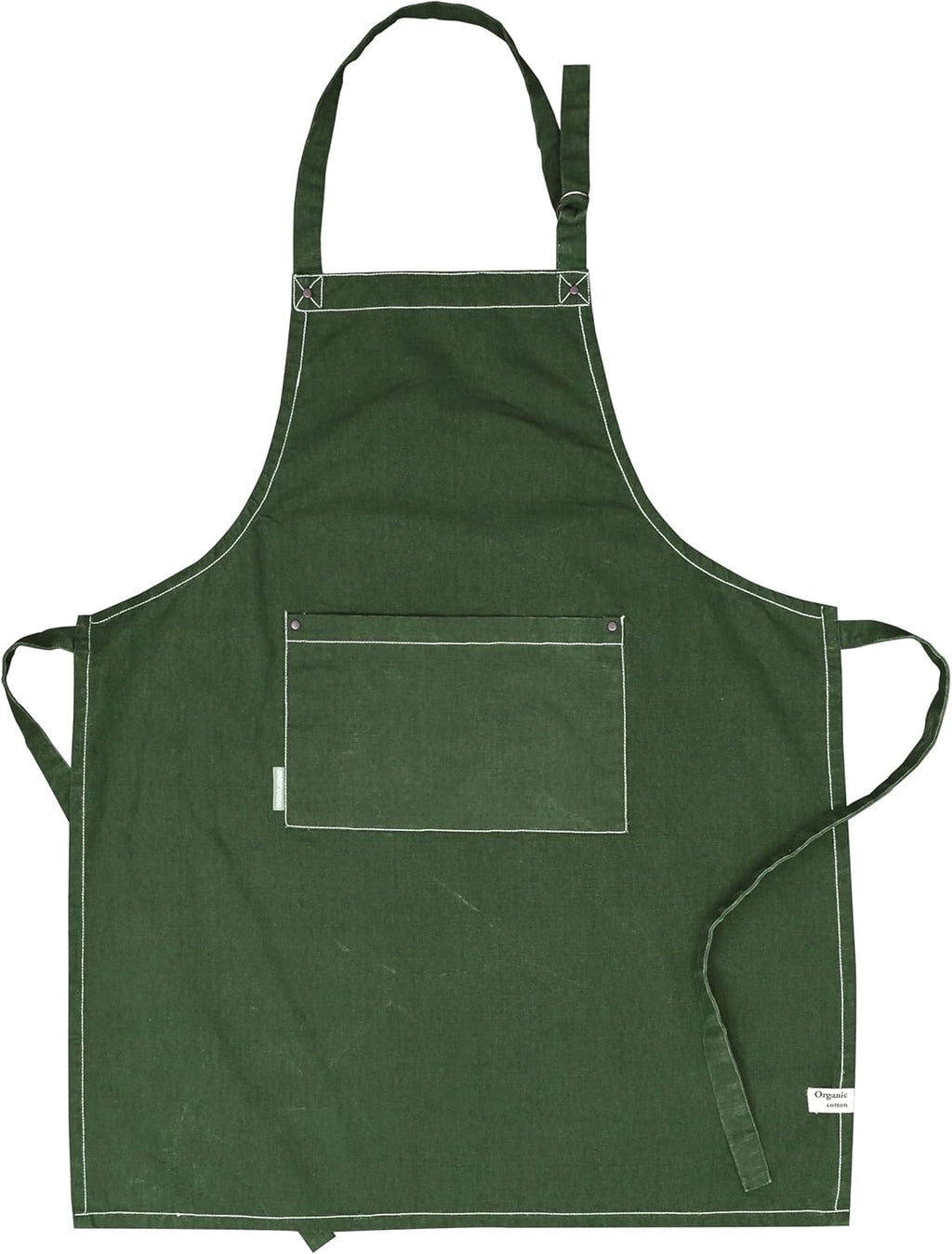 AMOUR INFINI Cotton Solid Aprons for Women with Pocket, Adjustable Strap and Waist Ties Washed Chef Aprons for Cooking, Baking and Gardening (27.5x33 Inches - Green)