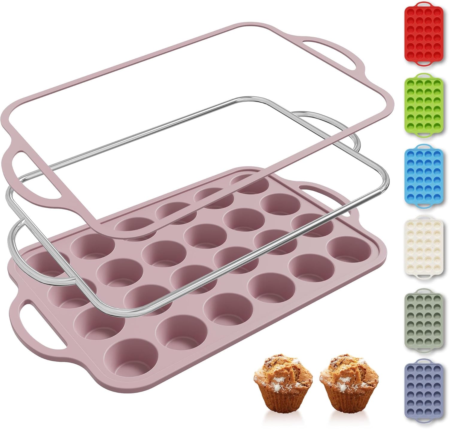 24 Cups Silicone Muffin Pan with Metal Reinforced Frame Cupcake Tray Egg Mold for Kitchen 2025 First Apartment Essentials New Home Must Haves Things House Warming Decor Housewarming Hostess Host Gifts