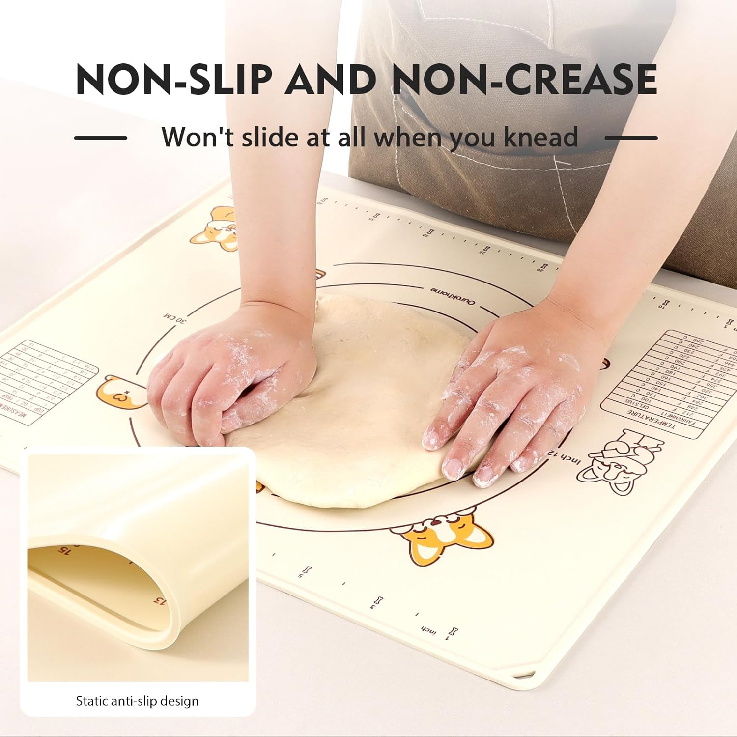 Ourokhome Silicone Baking Mat Sheet and Pastry Dough Cutter, 0.5 Inch Thick 20'' X 16" BPA free Silicone Rolling Mat, Non-Stick and Anti-Slip, Dishwasher Safe (Beige)