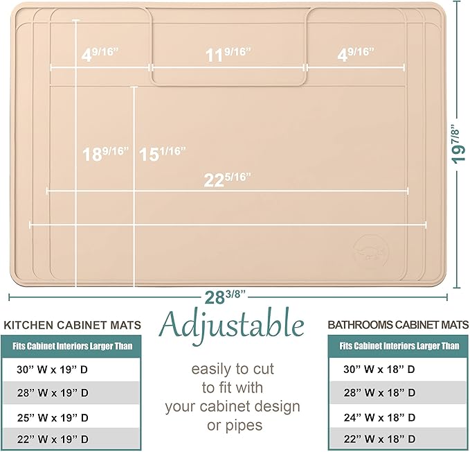 The Original Under Sink Mat - Adjustable Silicone mat, Waterproof Under The Sink Bathroom Vanity Mat, Under sink mats for kitchen waterproof - 28" x 19" or smaller