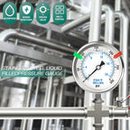 0-300PSI Stainless Steel Liquid Filled Pressure Gauge, 2.5" Dial Size, 1/4" NPT 316 Stainless Steel Joint, Lower Mount, for Tube, Water Pump, Gas, Liquid (with Range Mark Pointer)