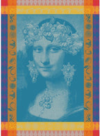 Garnier Thiebaut Mona Lisa Bleu (Mona Lisa Blue) French Kitchen Towel 22"x30", Cotton, Jacquard