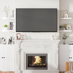 Heimlove 16 Inch Floating Shelves for Wall White Shelves Set of 2,Wall Mounted Rustic Wood 8 Inch Deep Floating Shelf with Invisible Brackets for Bedroom Kitchen Living Room