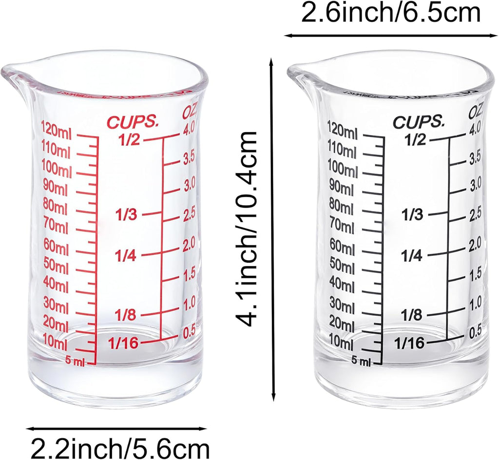Ackers 4oz Glass Measuring Cup – Shot Glass with Ounce,Ml,Cups Markings for Kitchen & Bar(Pack of 2)