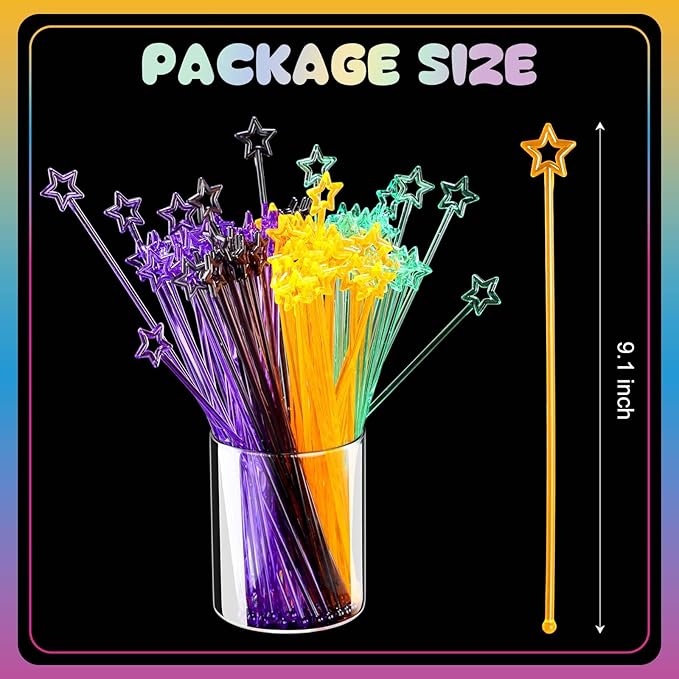 Mudder 100 Pieces 9.1 Inch Christmas Swizzle Sticks Cocktail Stirrers Plastic for Bar Disposible Plastic Star Top Crystal Swizzle Sticks for Christmas Party(Four Colors)