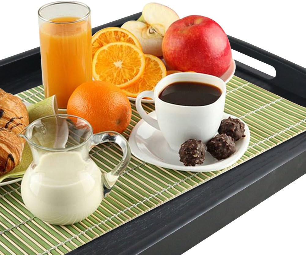 DILLMAN Serving Tray Large Black Wood Rectangle Food Tray Butler Tray Breakfast Tray with Handles (Large)