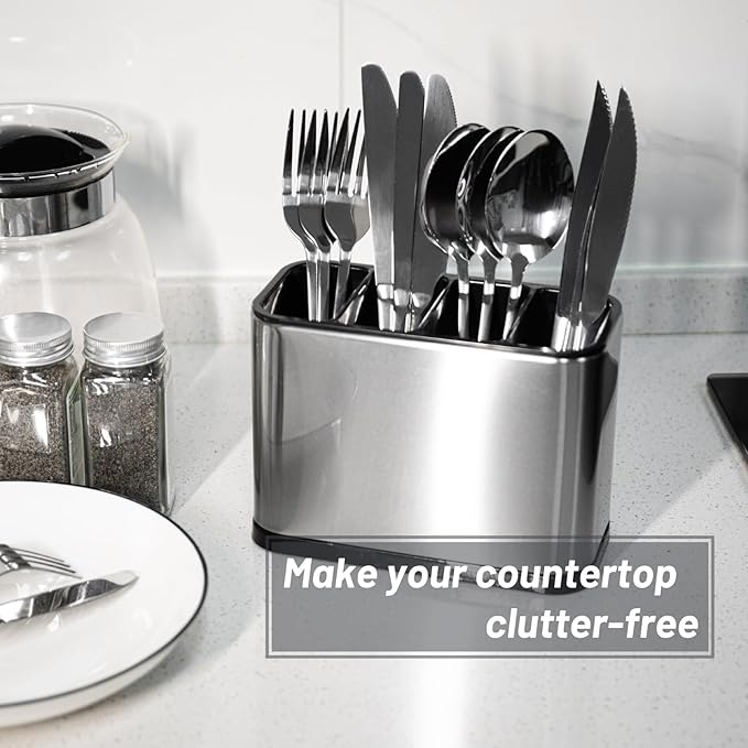 Silverware Caddy Cutlery Organizer for Countertop Silverware Holder for Fork Knife Spoon Flatware Organizer 4 Compartments Cutlery Holder