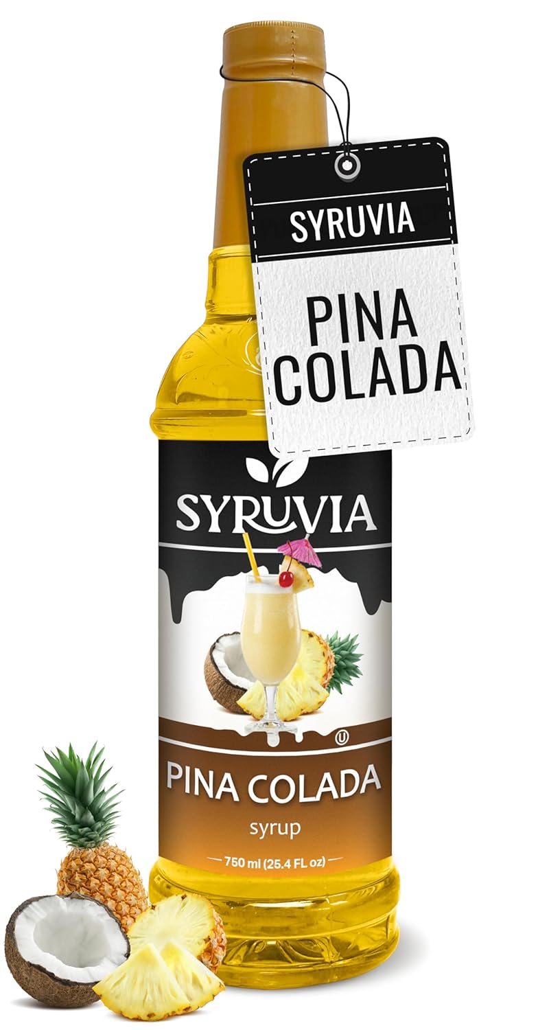 Syruvia Pina Colada Syrup - Premium Flavoring Syrup for Tea, Italian Sodas, Beverages, Desserts, Ice Cream, Cocktails & Mocktails - Kosher, Gluten Free - 25.4 fl oz.