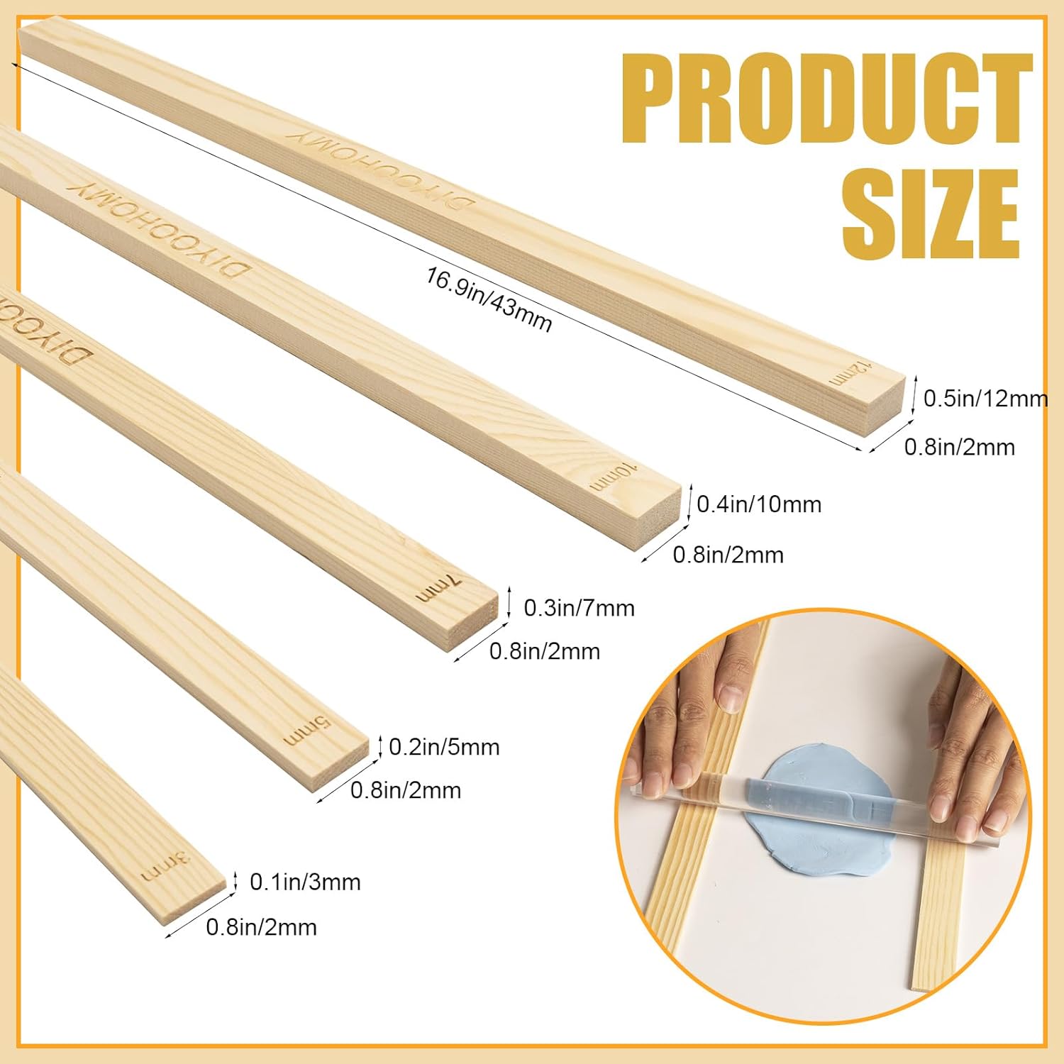 DIYOOHOMY 10 Pcs 17 Inch Rolling Pin Guides for Dough Thickness Polymer Clay Tools, Wooden Slab Roller for Clay, Clay Rolling Pin Depth Guide Pottery Ceramics Supplies