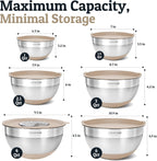 Priority Chef Stainless Steel Mixing Bowls with Lids Set - Premium 30Pcs with 6pc Metal Bowl Set for Kitchen, 3 Graters, Airtight Lids, Non-Slip Bases & Silicone Utensils, Khaki