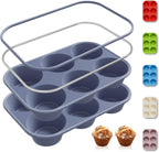 2 Pack 6 Cups Silicone Jumbo Muffin Pan with Metal Reinforced Frame Silicone Molds for Baking Cupcake Cake Baking Pans Muffin Tin Tart Pans Baking Set for Easter Christmas holiday Cookie Tin