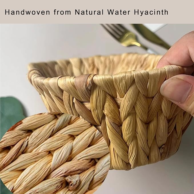 Set of 2 Small Wicker Baskets for Flatware Organizer, Silverware Caddy Utensil Caddy Basket, Bread Baskets Cutlery Holder for Party