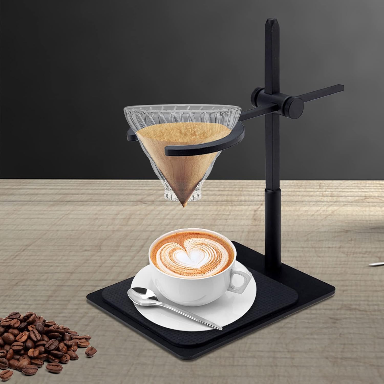 Pour Over Stand Coffee Station, Black Aluminum Pour Over Coffee Dripper Adjustable Coffee Filter Stand Holder for Coffee Connoisseurs, Coffee Lovers for Best Coffee Experience
