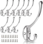 Wall Hooks for Hanging, 10-Pack Heavy Duty Metal Coat Hooks, for Living Room, Bathroom, Kitchen, Bedroom for Towel, Hat, Key, Closet, Bag (Silver)