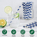5.75 inch Navy Blue Short Paper Cocktail Straws & Stirrer Sticks 500 Counts - for Bars and Restaurants