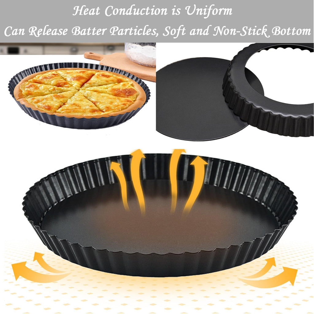 Tart Pans 9 Inch with Removable Bottom Fluted Pie Tart Pans, Round Non-Stick Pan Quiche Pan, for Baking Pizza Mousse Cakes, Christmas Dessert