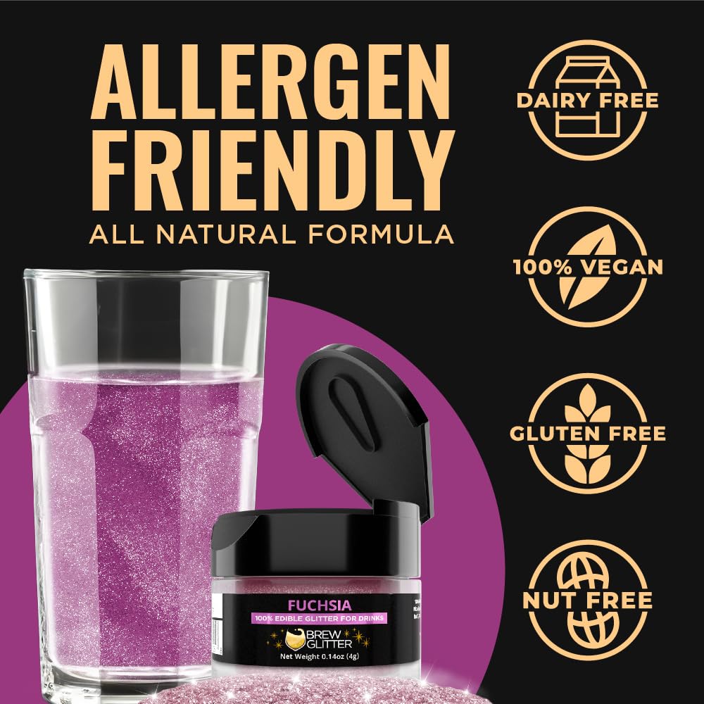 Brew Glitter Fuchsia Edible Drink Glitter 1x 4g Jar for Cocktails, Beer, & Beverages