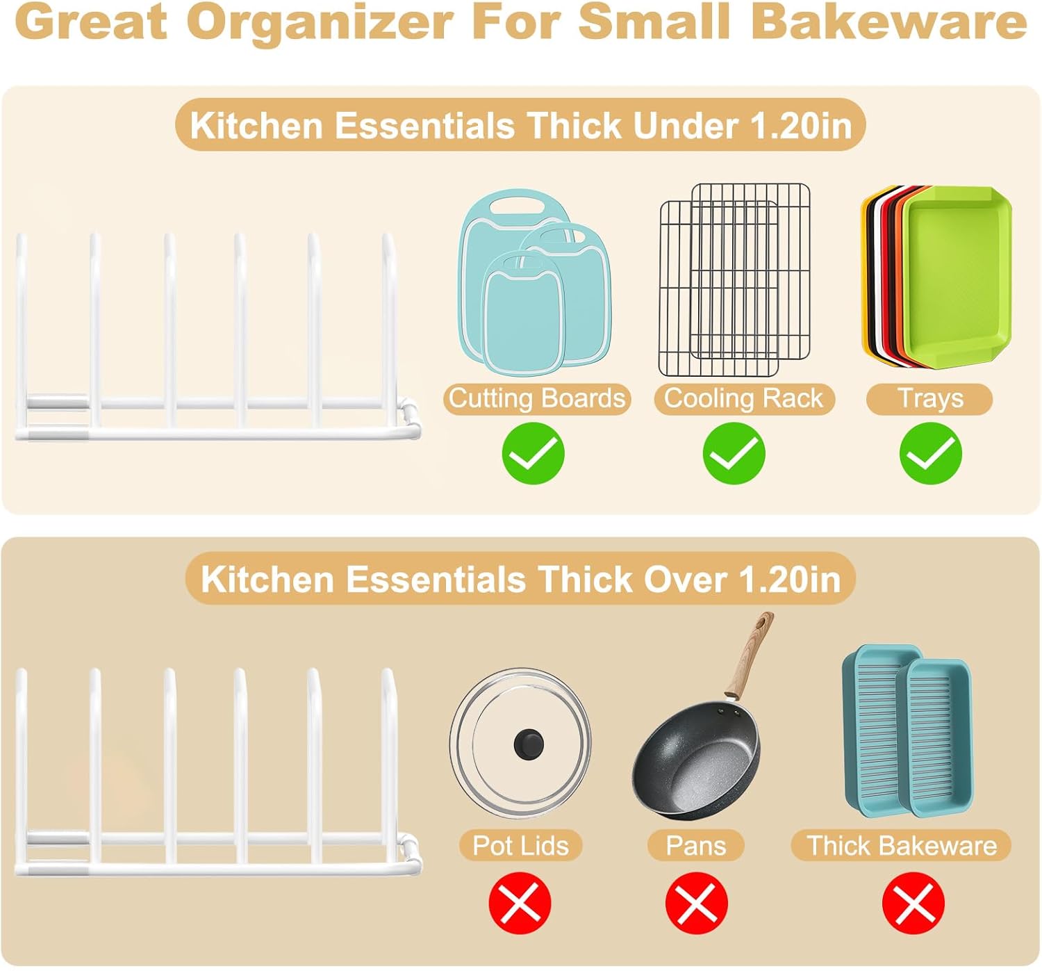 Cutting Board Organizer, 2Pcs Cutting Board Holder Rack Baking Cookie Pan Sheets Cooling Small Racks Storage Stand for Kitchen Cabinet Countertop Bakeware Organizer 7.87 x 7.2 x 3.15 White