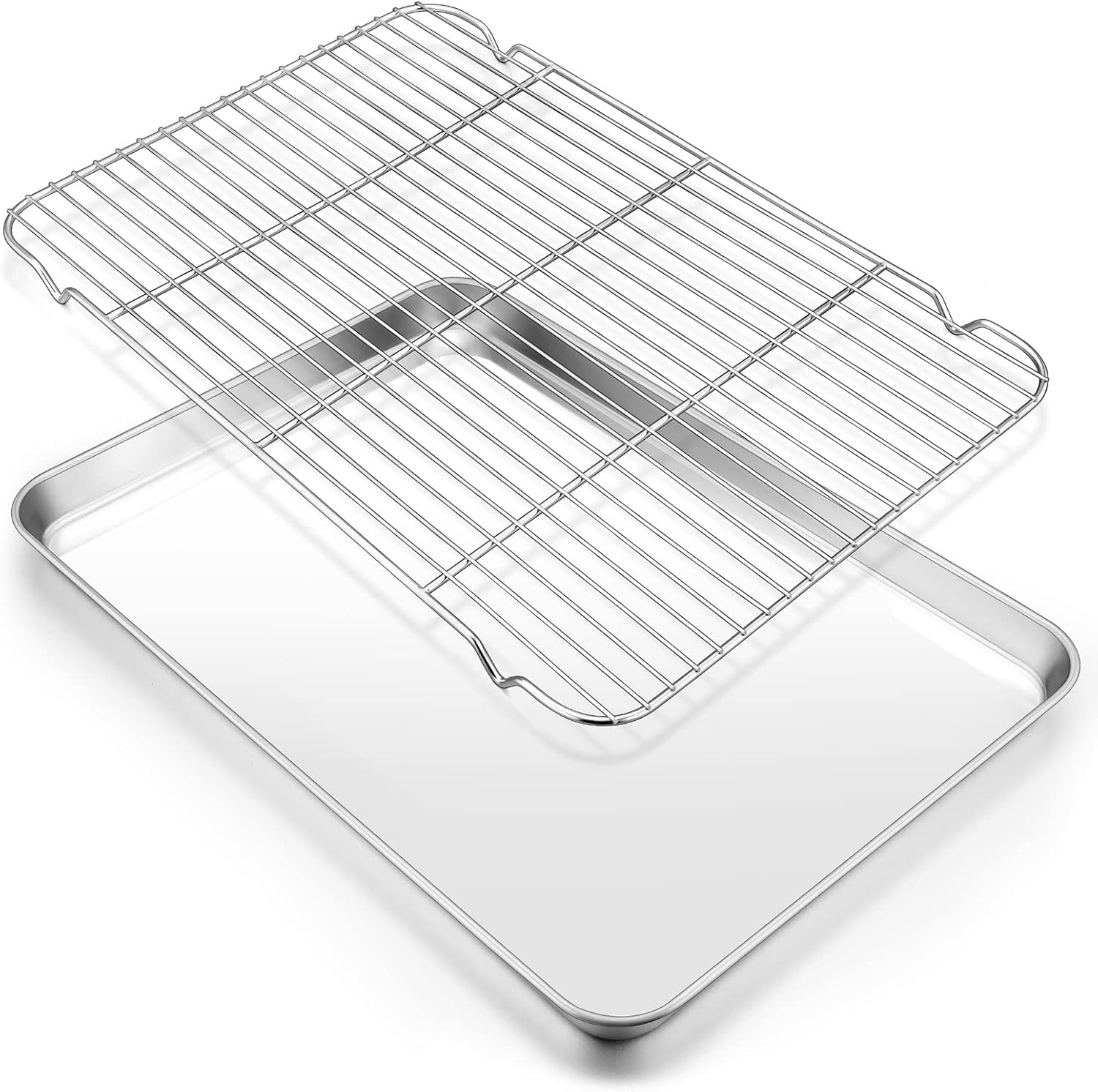 Large Baking Sheet with Rack Set, E-far 20”x14” Stainless Steel Cookie Sheet Pan for Oven Cooking Roasting, Rimmed Metal Tray with Wire Cooling Rack for Bacon Meat Steak - Dishwasher Safe