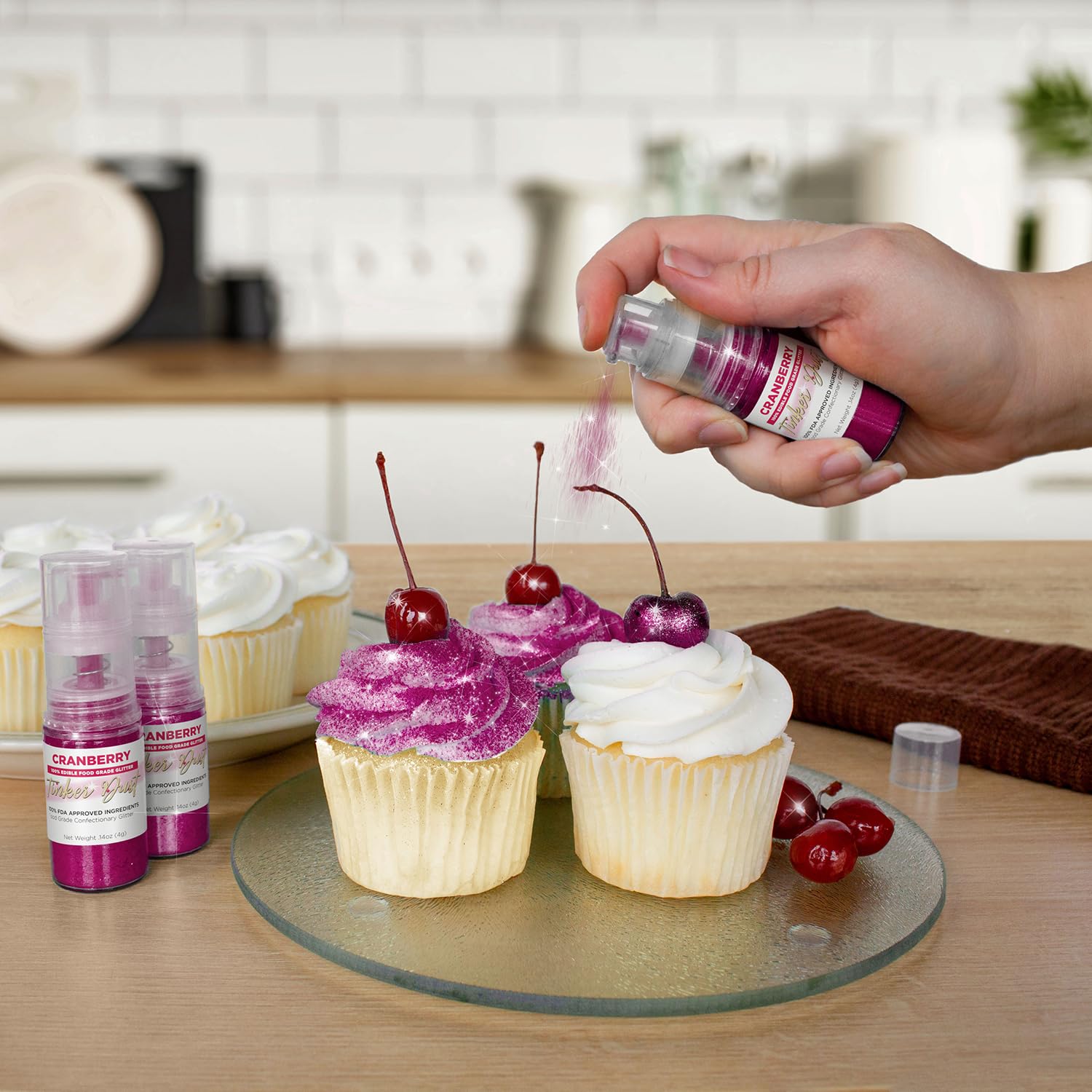 Bakell - Cranberry Tinker Dust (4g, 1x Mini Spray Pump) Edible Glitter for Food, Desserts, and Beverages!