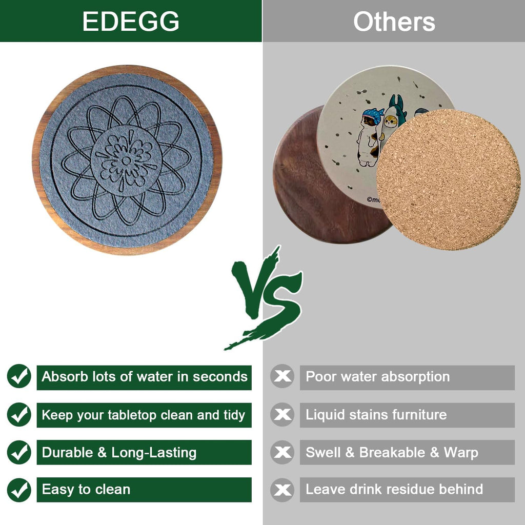 5 Pack Absorbent Coasters for Coffee Table with Holder, Wood Coasters with Felt Pads, Non-Slip, Non-Stick, Suit for Kinds of Cups 4.3 inch (Gray)