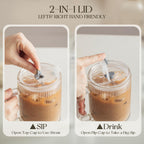 KEMORELA 24 Oz Ribbed Glass Tumblers with Lids and Straws, Tumbler Cup with Handle, Iced Coffee Glassware, Clear Reusable Drinkware for Smoothies and Beverages (1)